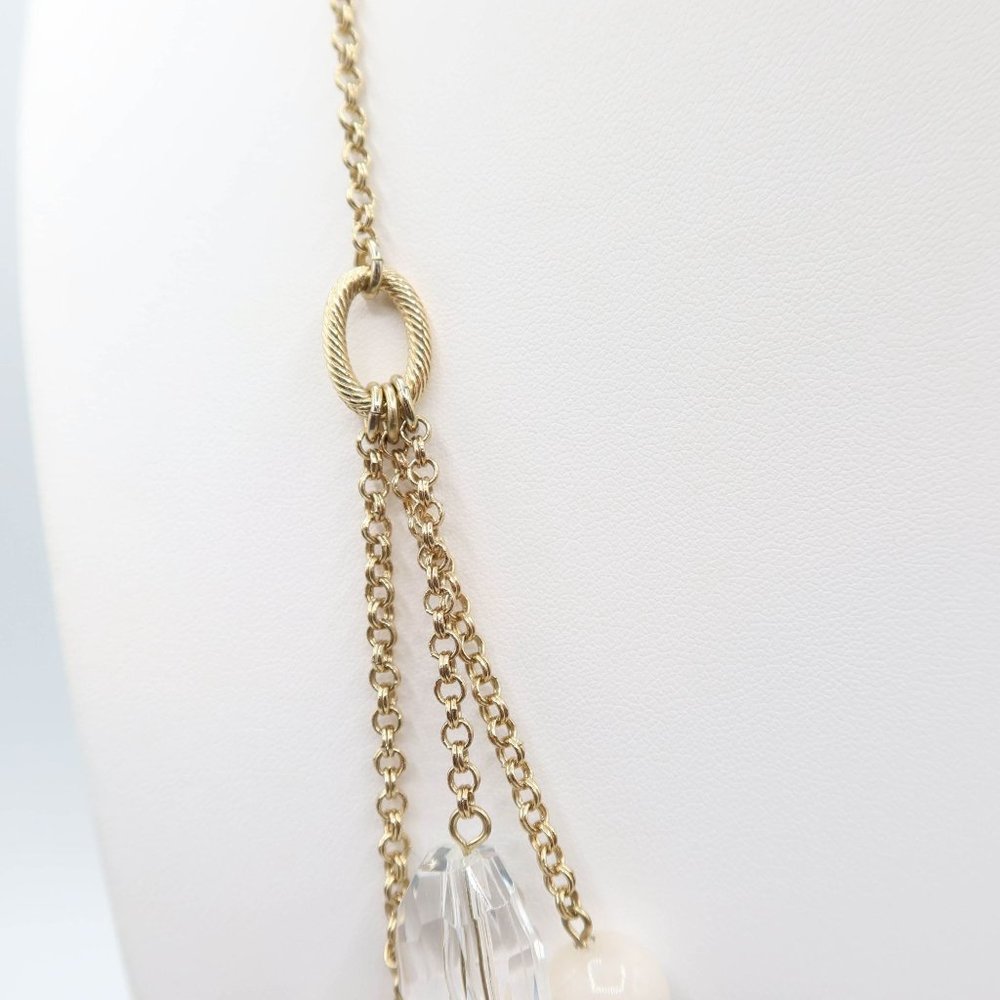TALBOTS Multi Strand Peach Cream Beaded Gold Tone Statement Necklace - Picture 4 of 7
